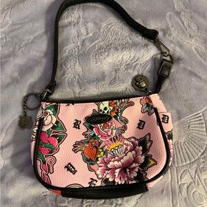 Ed Hardy Pink Floral Tattoo-Print Crossbody Bag